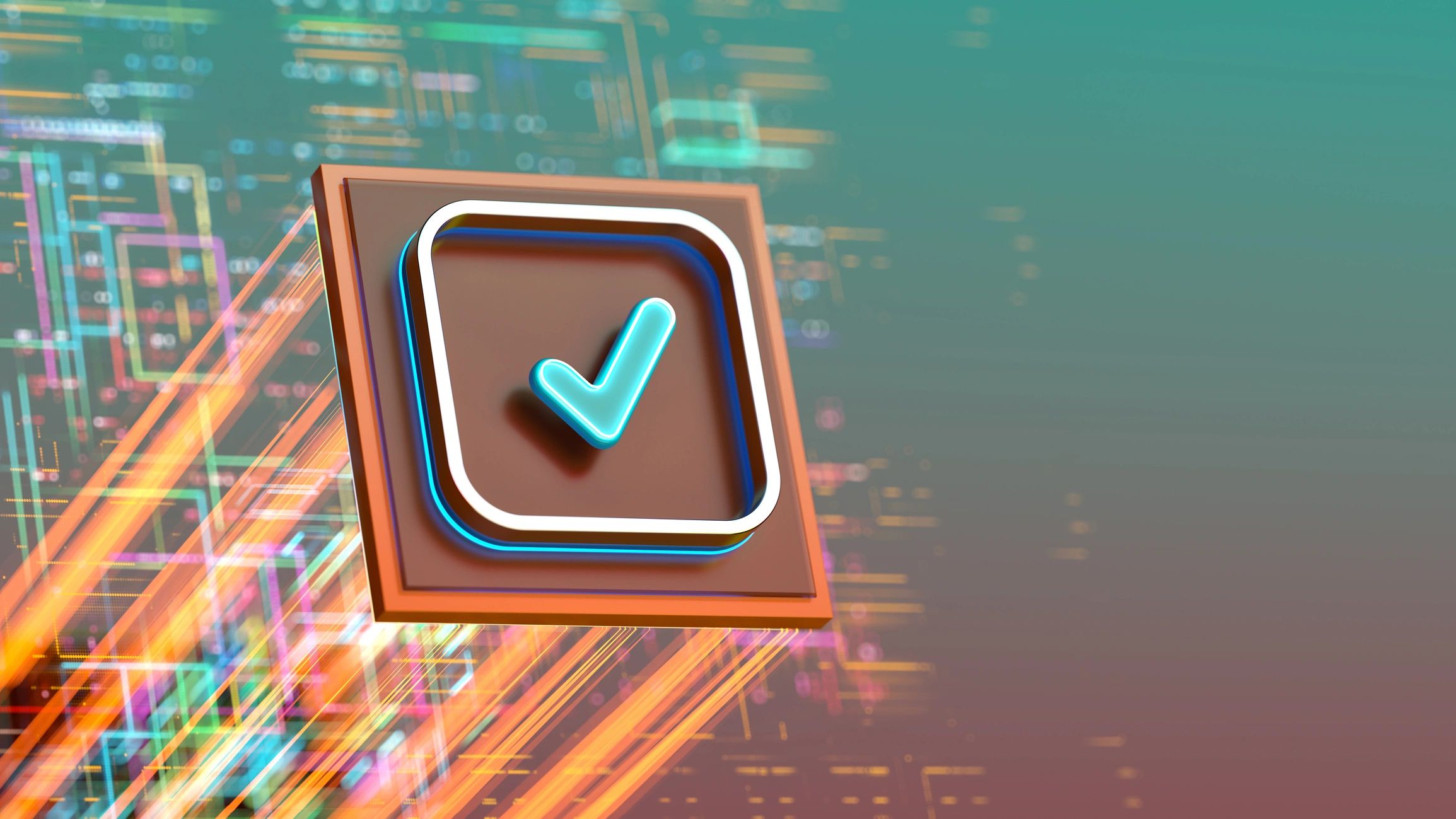 Checkbox icon - digital concept on CPU and data background.